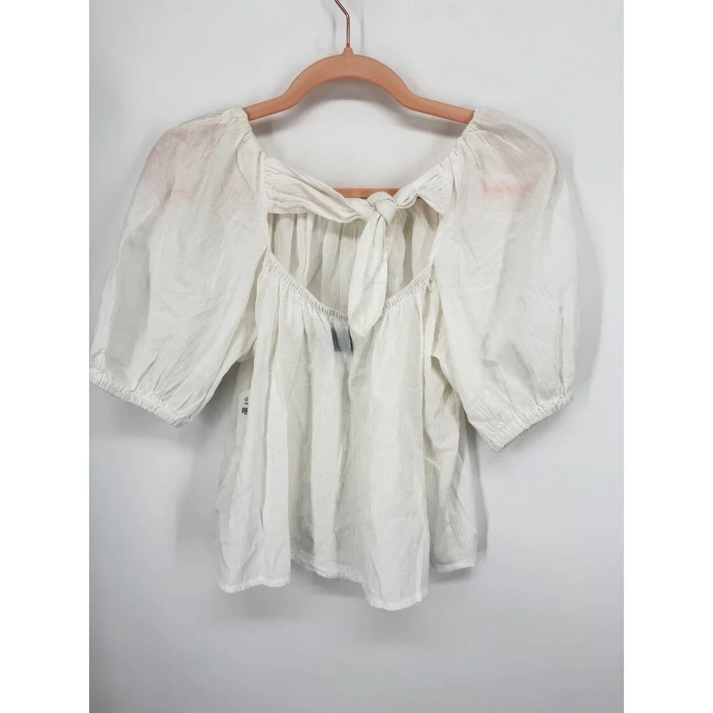 NEW Old Navy Blouse Womens XS White Puff Sleeve Tie Back Gauze Boho Top